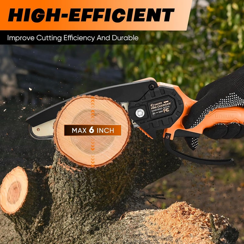 Saker Mini Chainsaw|6 Inch Chainsaws[2025 Upgraded]|Mini Cordless Electric Chain Saw|Small Handheld Portable Chain Saws Battery Powered Saws for Tree Trimmer and Garden,Valentine's Day Gifts - Image 2